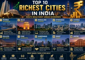 Top richest cities in India with modern skylines, business districts, and luxury urban lifestyle